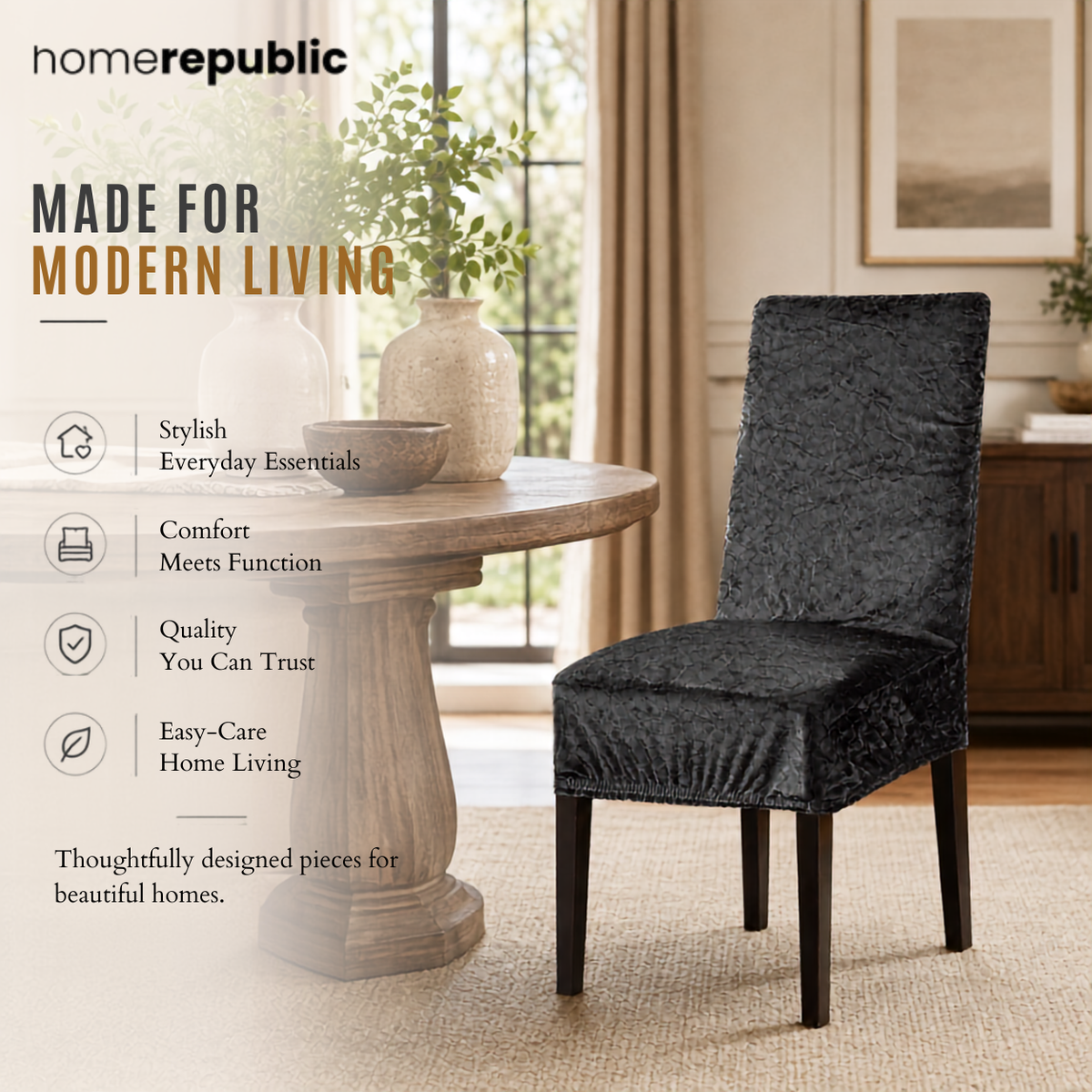 Home Republic Crushed Velvet Stretch Fitted Chair Covers