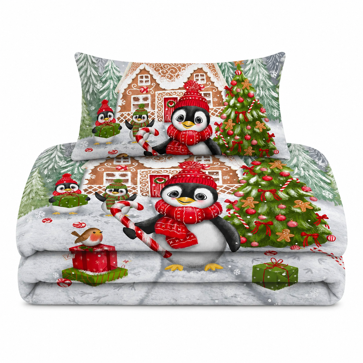 Velosso Sweet Penguin Candy Cane Duvet Cover and Pillowcase Set