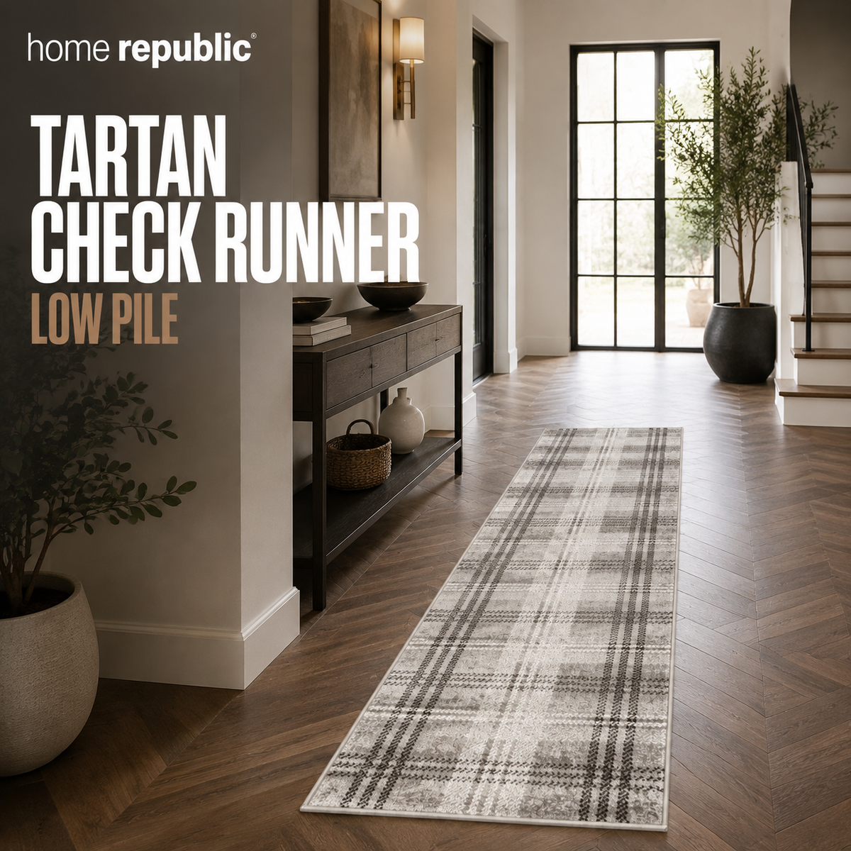 Home Republic Tartan Check Runner Low Pile