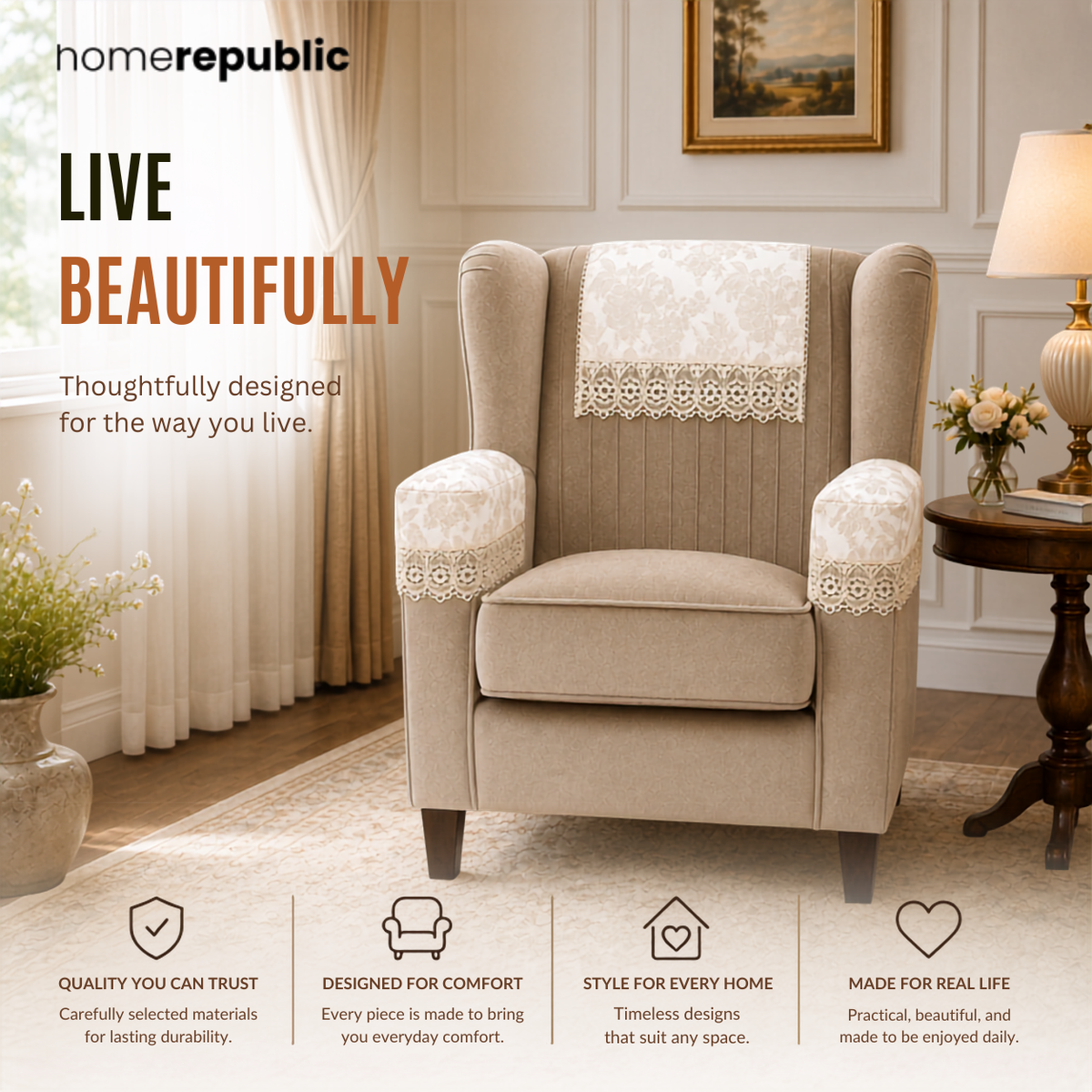 Home Republic Lace Sofa Caps