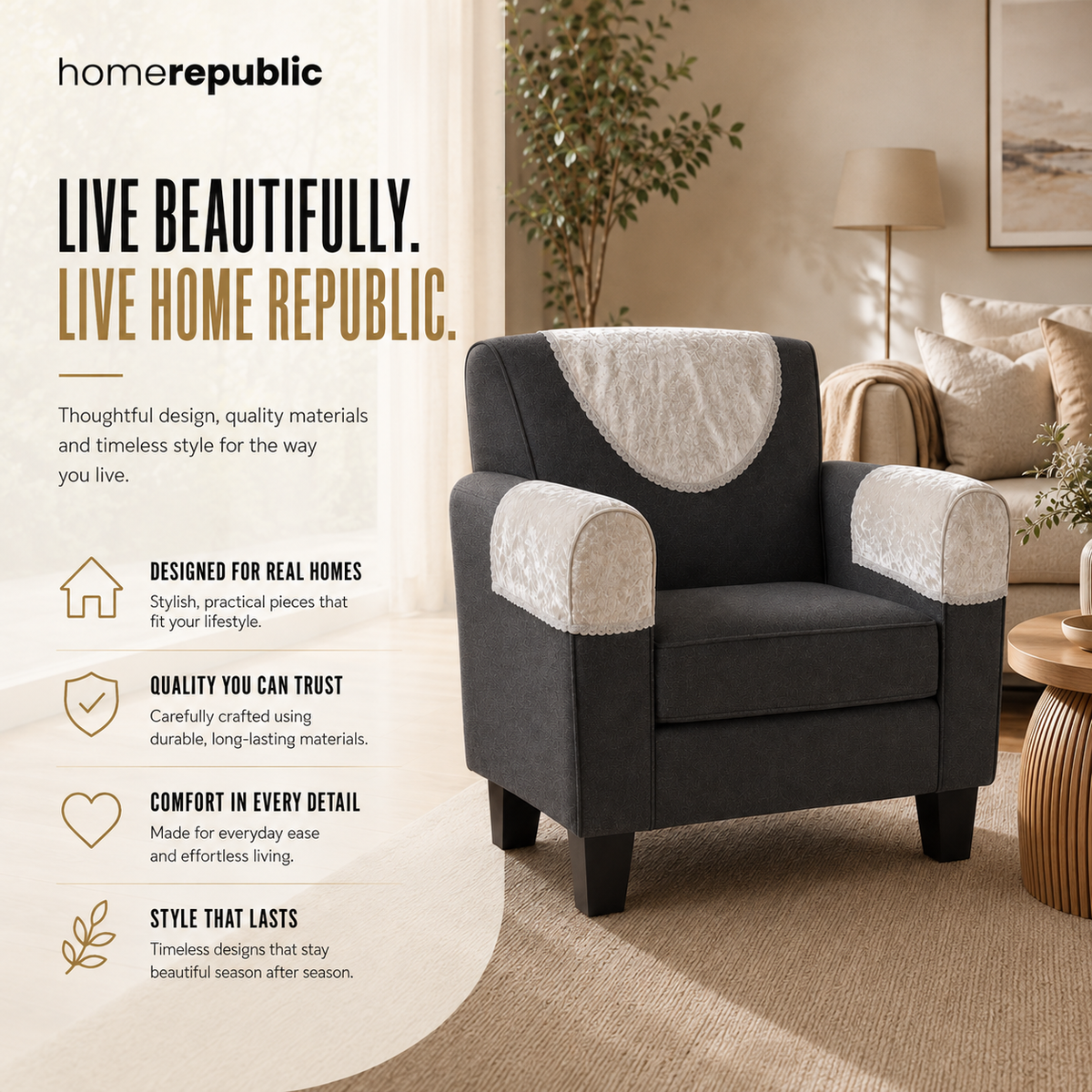 Home Republic Crushed Velvet Sofa Caps