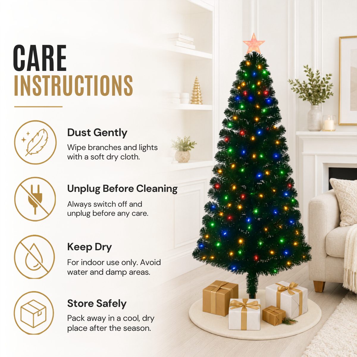 Home Republic Christmas Tree With Multi Colour Fibre Optic Lights