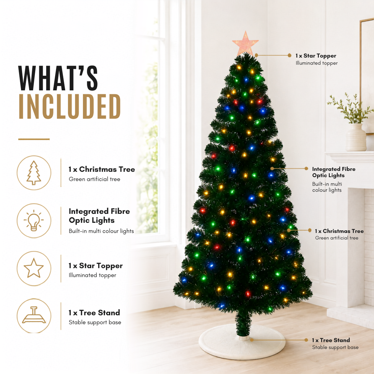 Home Republic Christmas Tree With Multi Colour Fibre Optic Lights