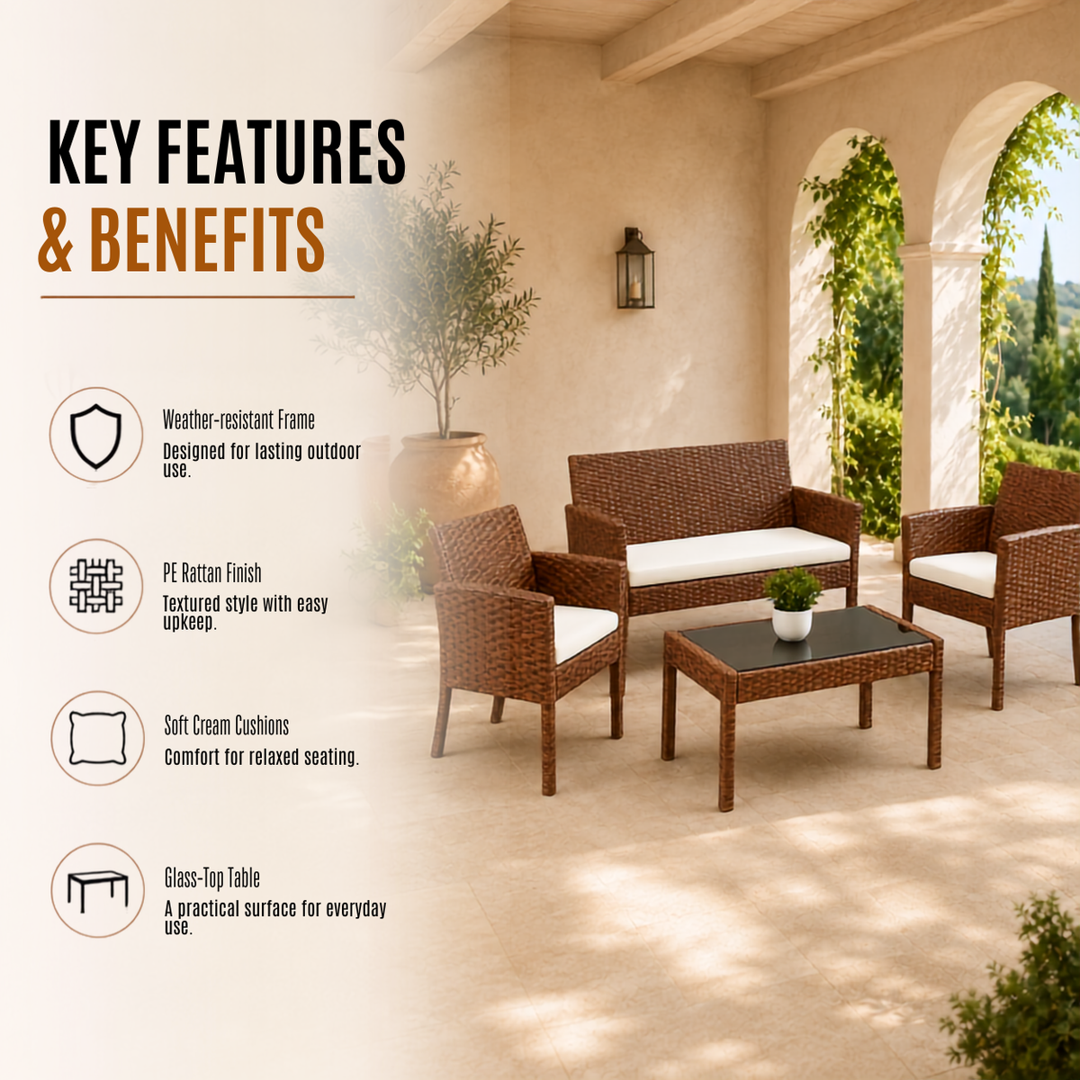 Home Republic Bali 4 Piece Garden Sofa And Table Set
