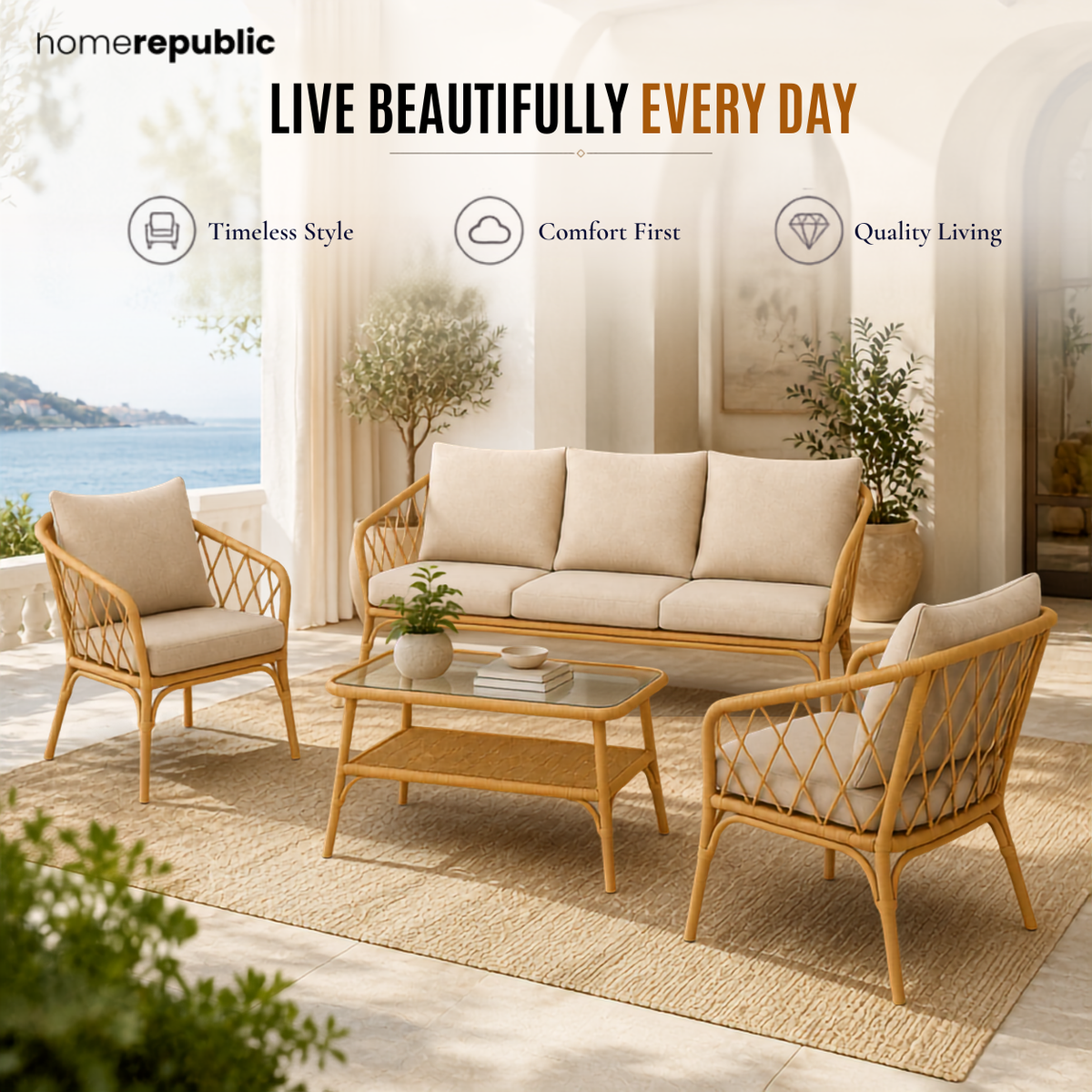 Home Republic Florence 4 Piece Garden Sofa And Table Set