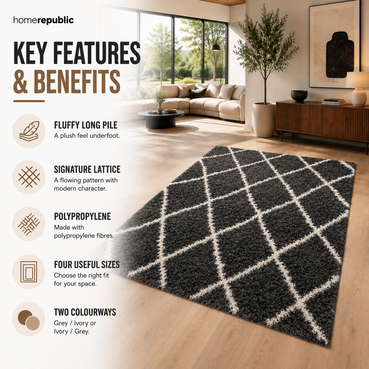 Home Republic Linhas Fluffy Rug Long Pile