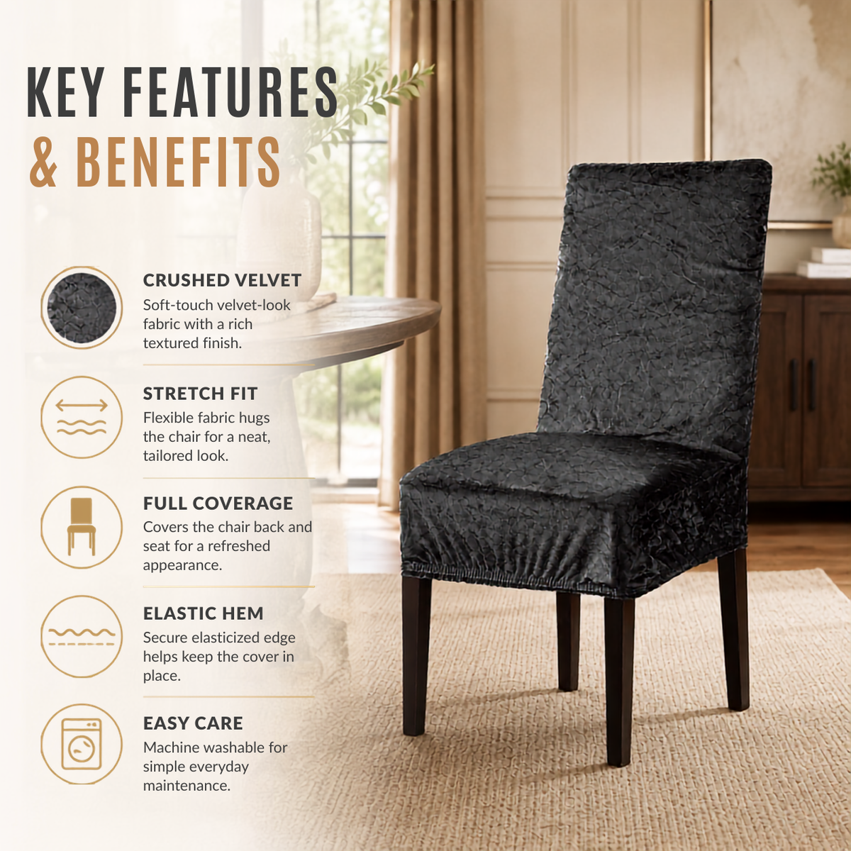 Home Republic Crushed Velvet Stretch Fitted Chair Covers
