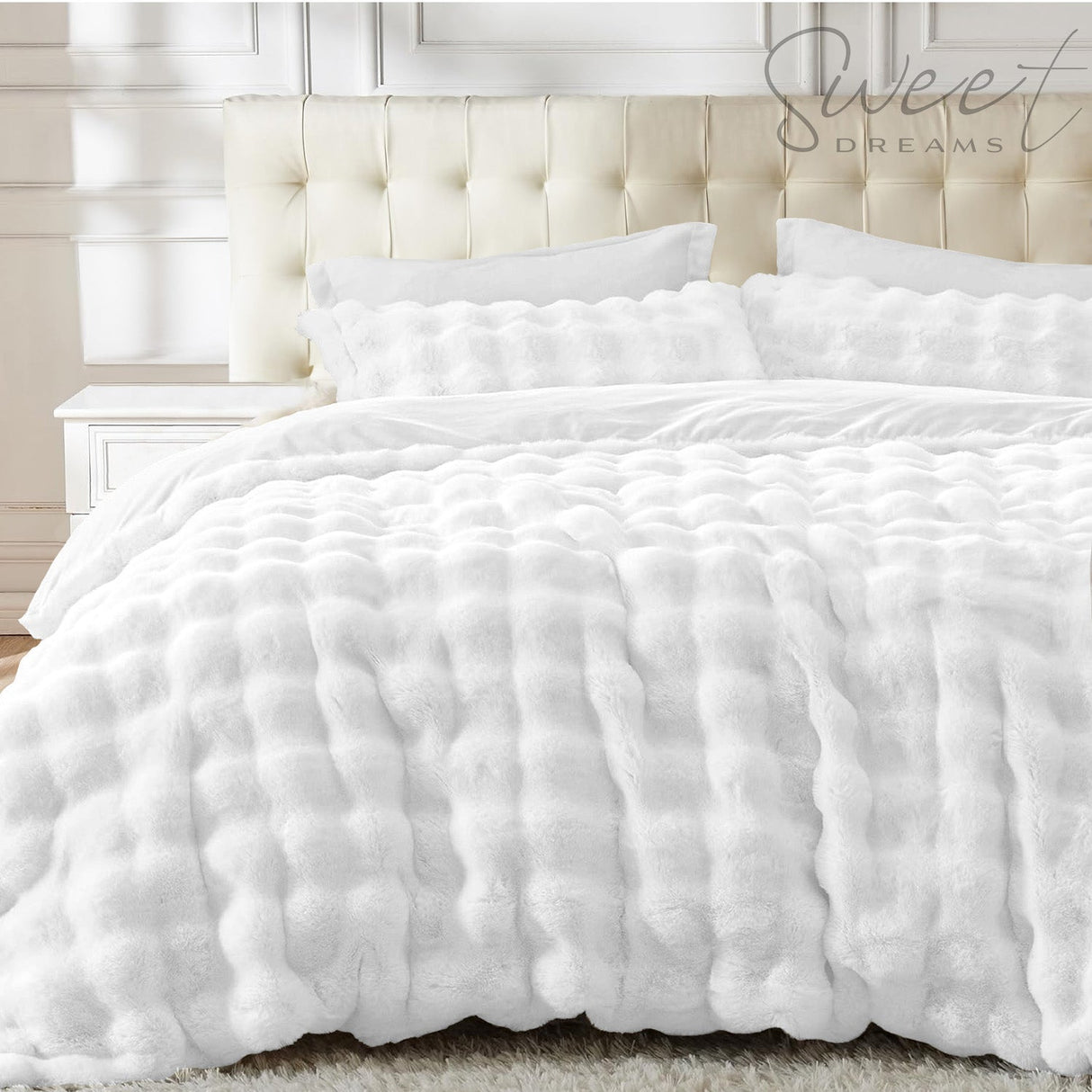 Sweet Dreams Bubble Faux Rabbit Fur Duvet Cover And Pillowcase Set