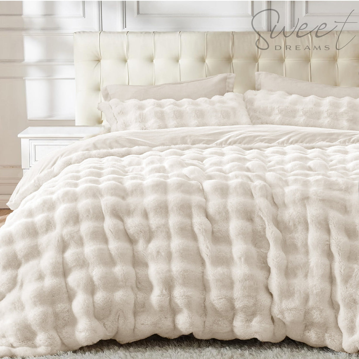 Sweet Dreams Bubble Faux Rabbit Fur Duvet Cover and Pillowcase Set