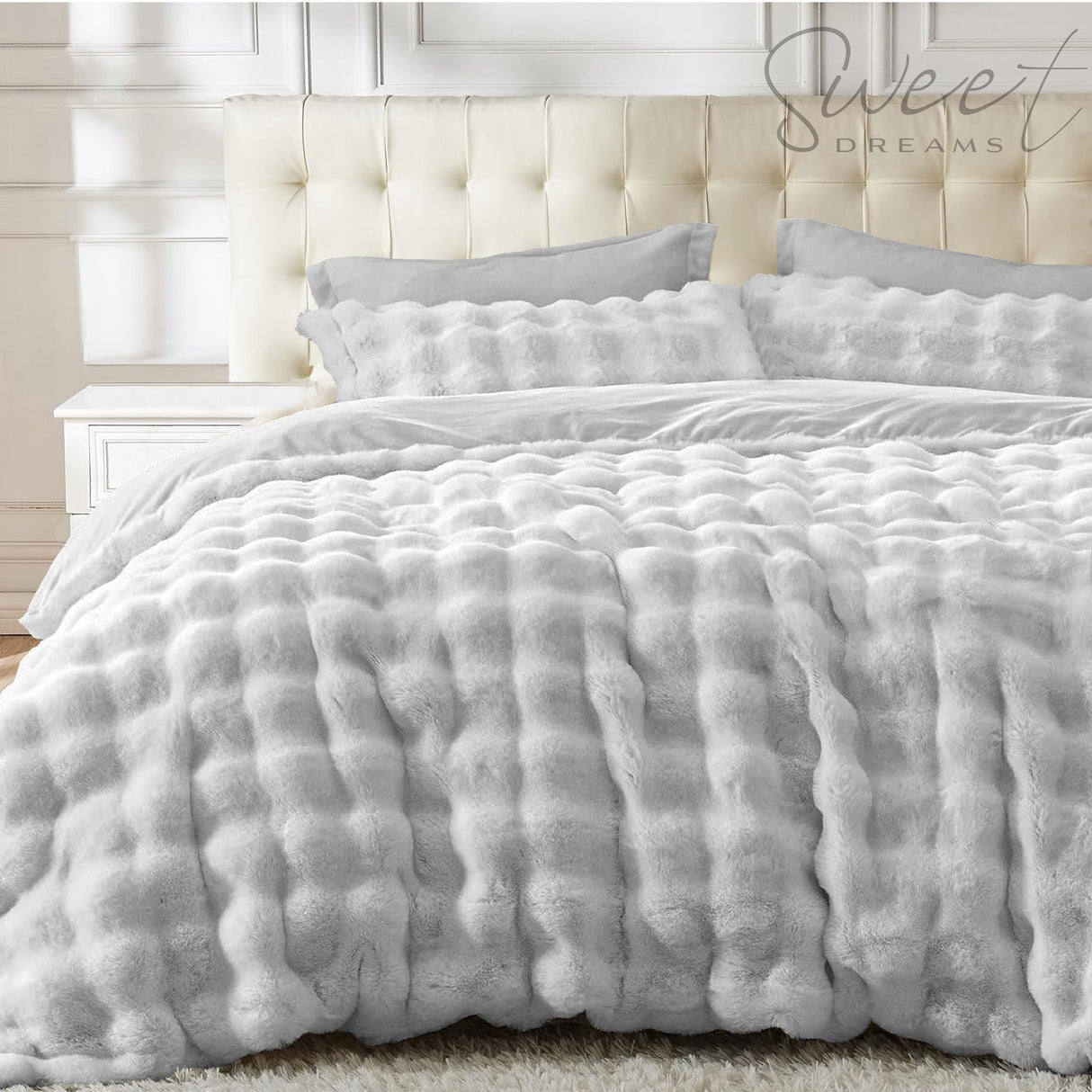 Sweet Dreams Bubble Faux Rabbit Fur Duvet Cover And Pillowcase Set