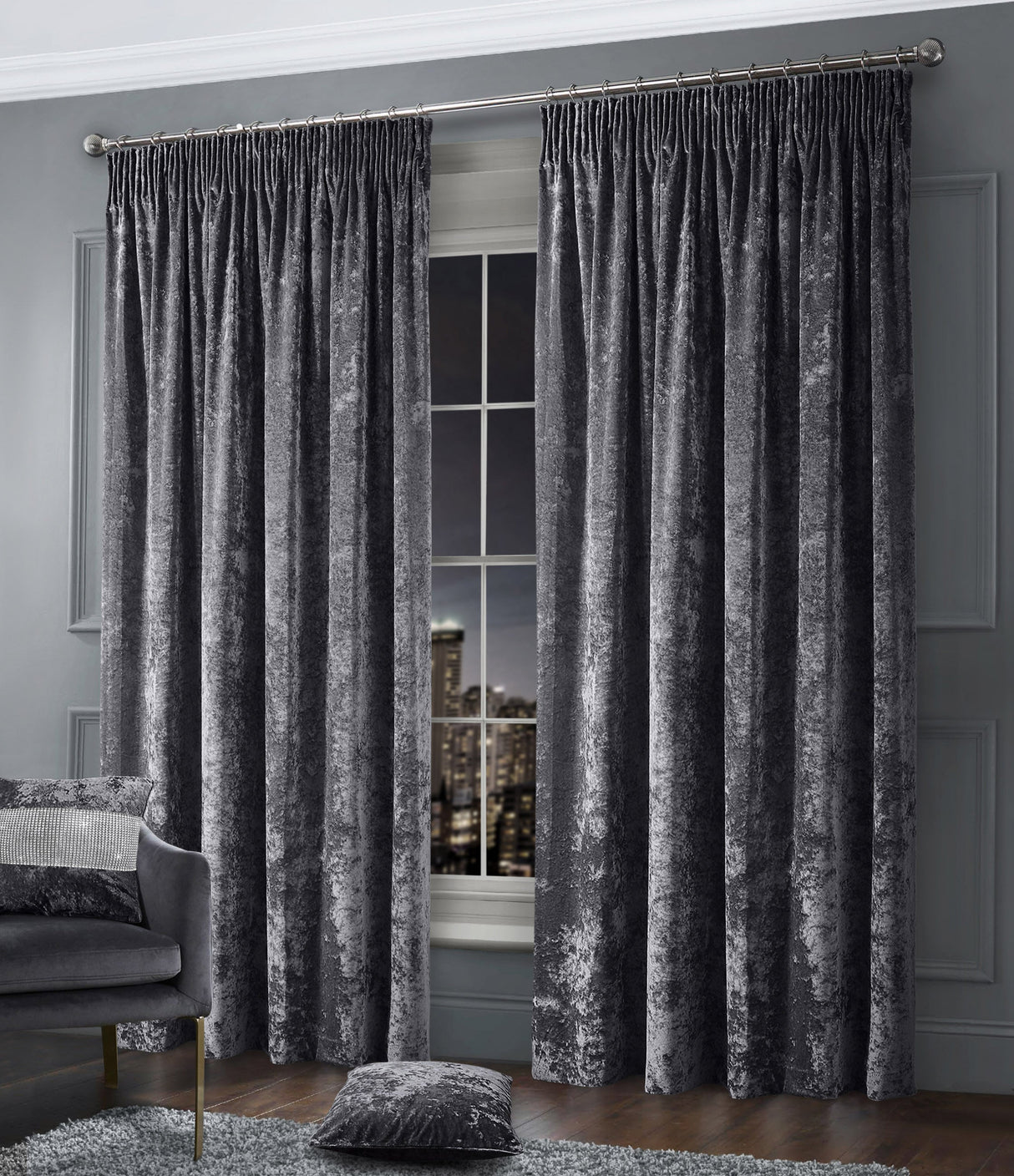 Intimates Plain Crushed Velvet Pencil Pleat Curtains