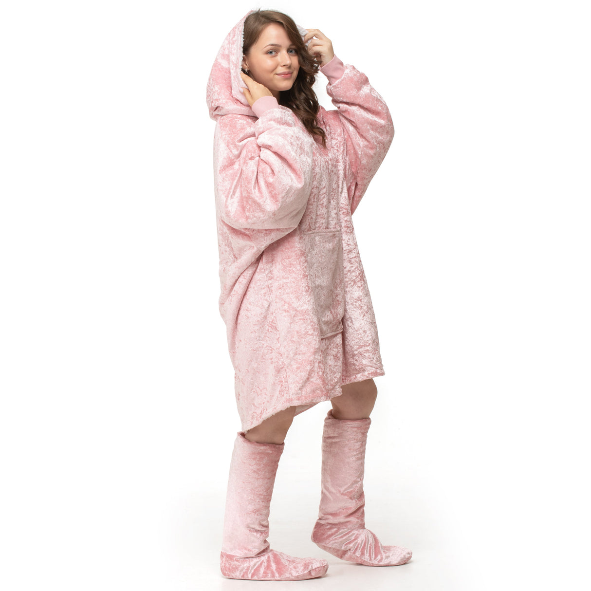 Velosso Crushed Velvet Sherpa Lined Oversized Hoodie Blanket