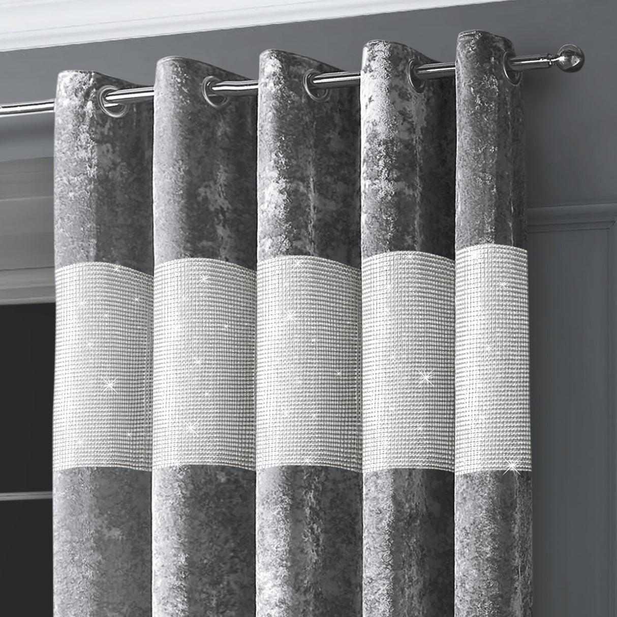 Intimates Crushed Velvet Diamante Ring Top Curtains
