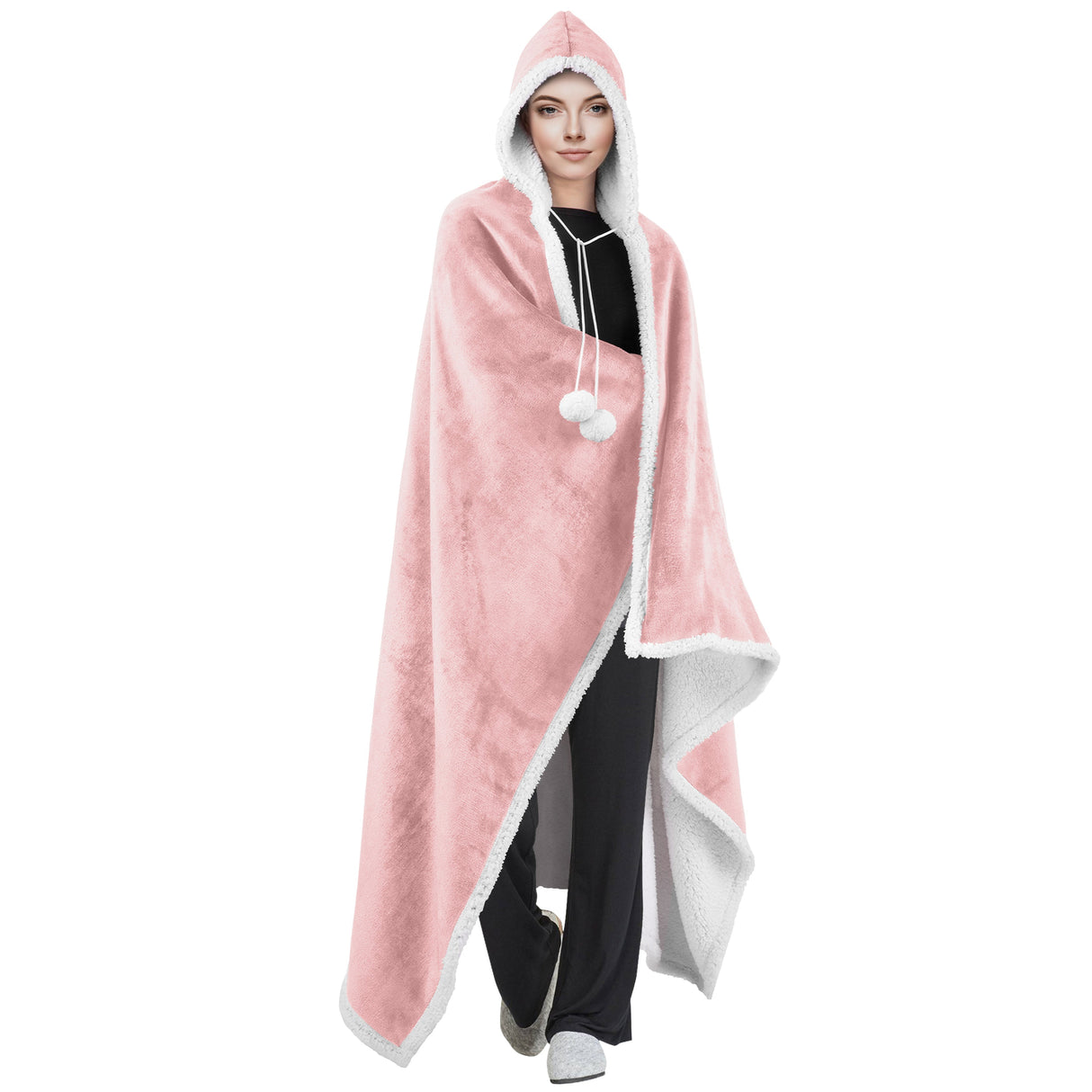 Velosso Pom Pom Sherpa Lined Oversized Hooded Wrap