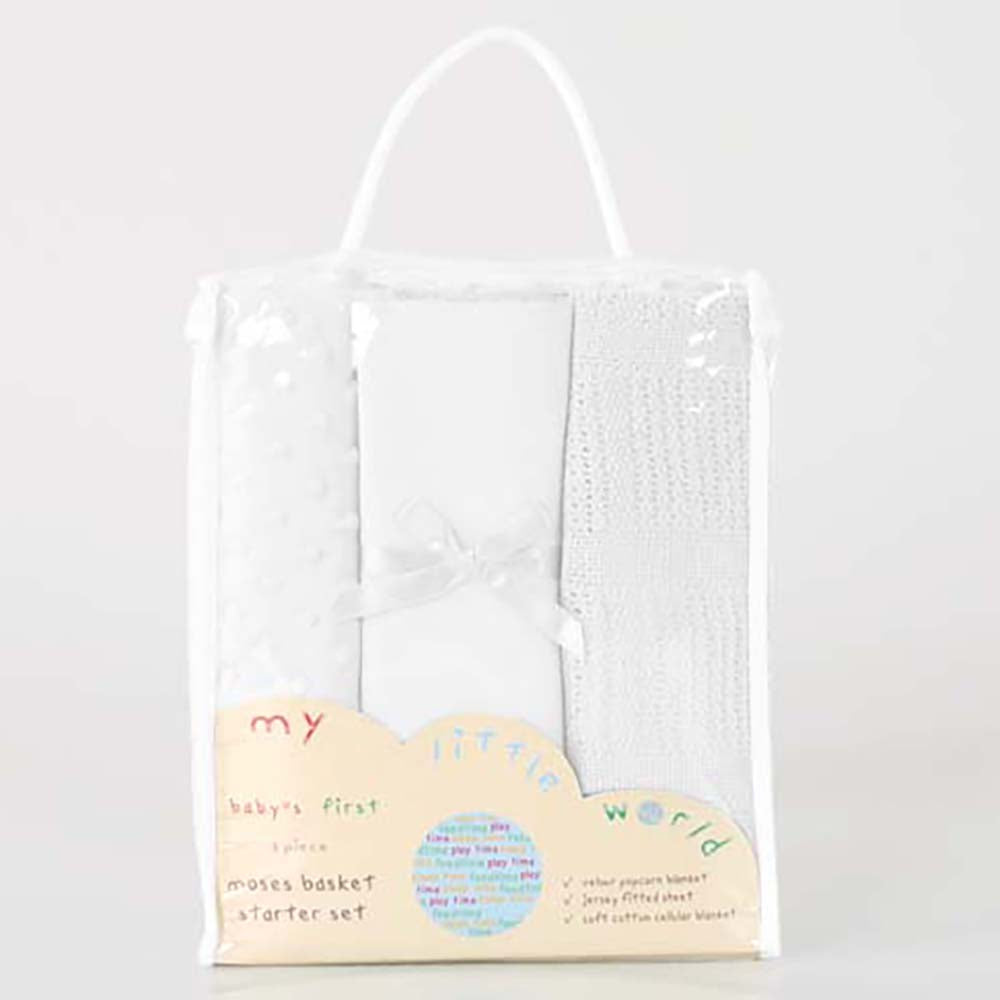 My Little World Moses Basket 2 Sheets and 1 Blanket 3pc Starter Set
