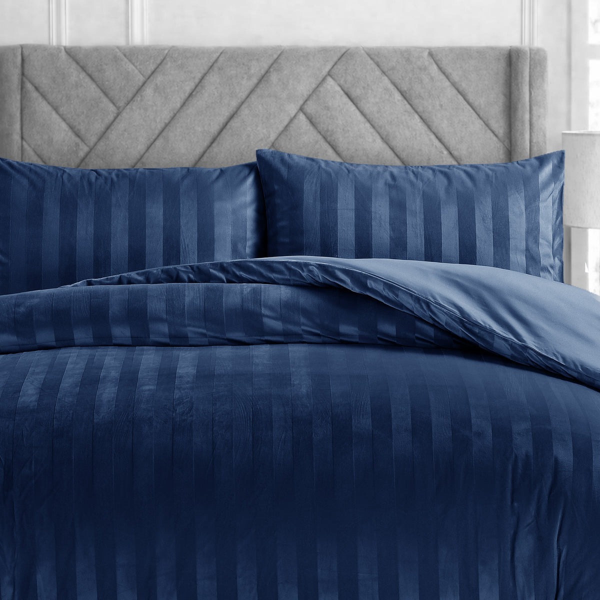 Velosso Oslo Luxury Velvet Stripe Duvet Cover and Pillowcase Set
