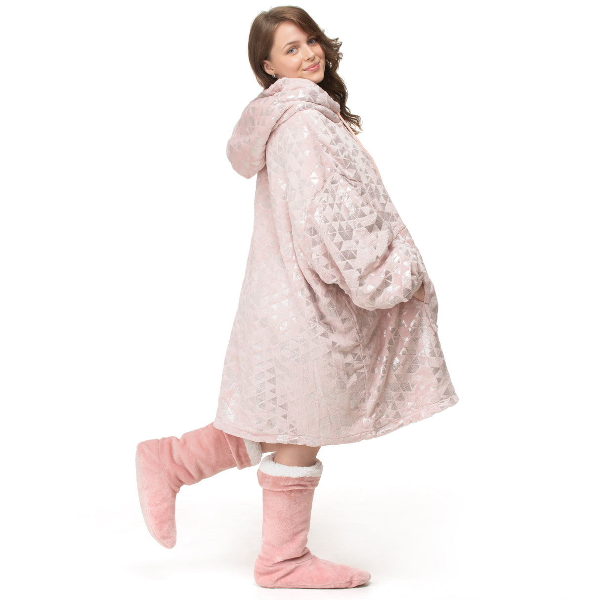 Velosso Foil Printed Sherpa Lined Oversized Hoodie Blanket