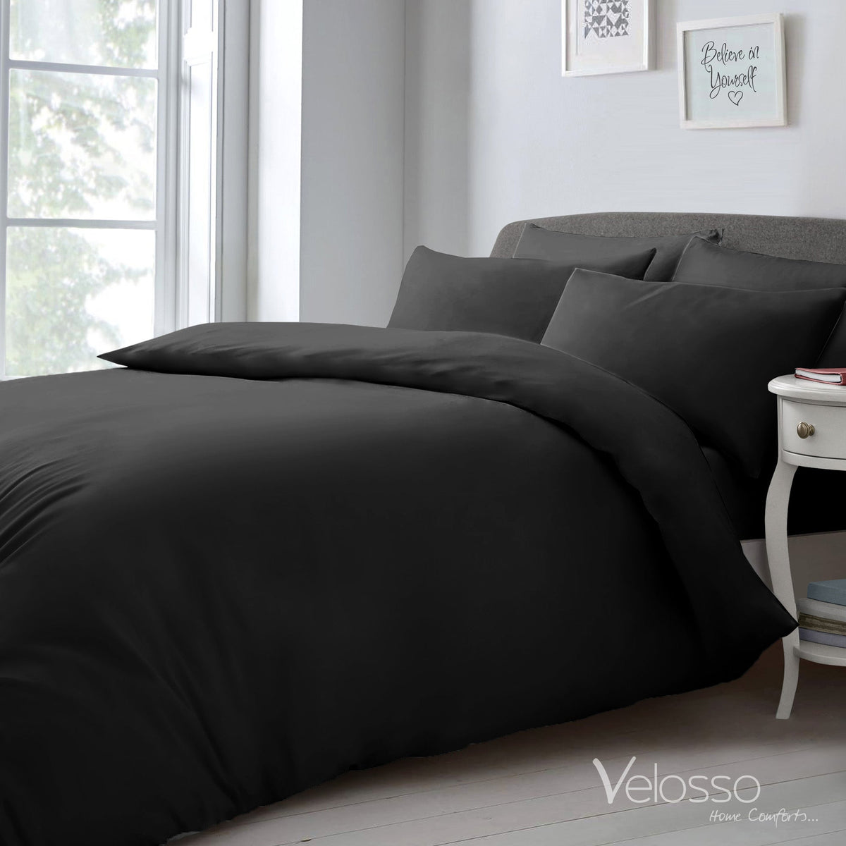 Velosso Microfibre Plain Duvet Cover & Pillowcase Set