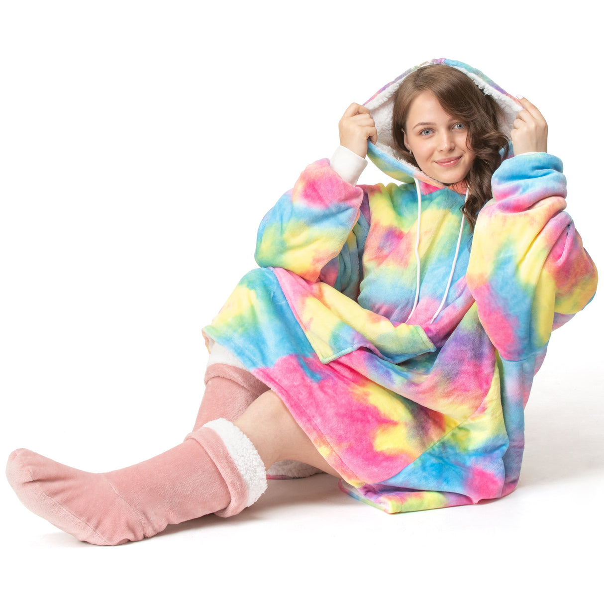 Velosso Tie Dye Sherpa Lined Oversized Hoodie Blanket