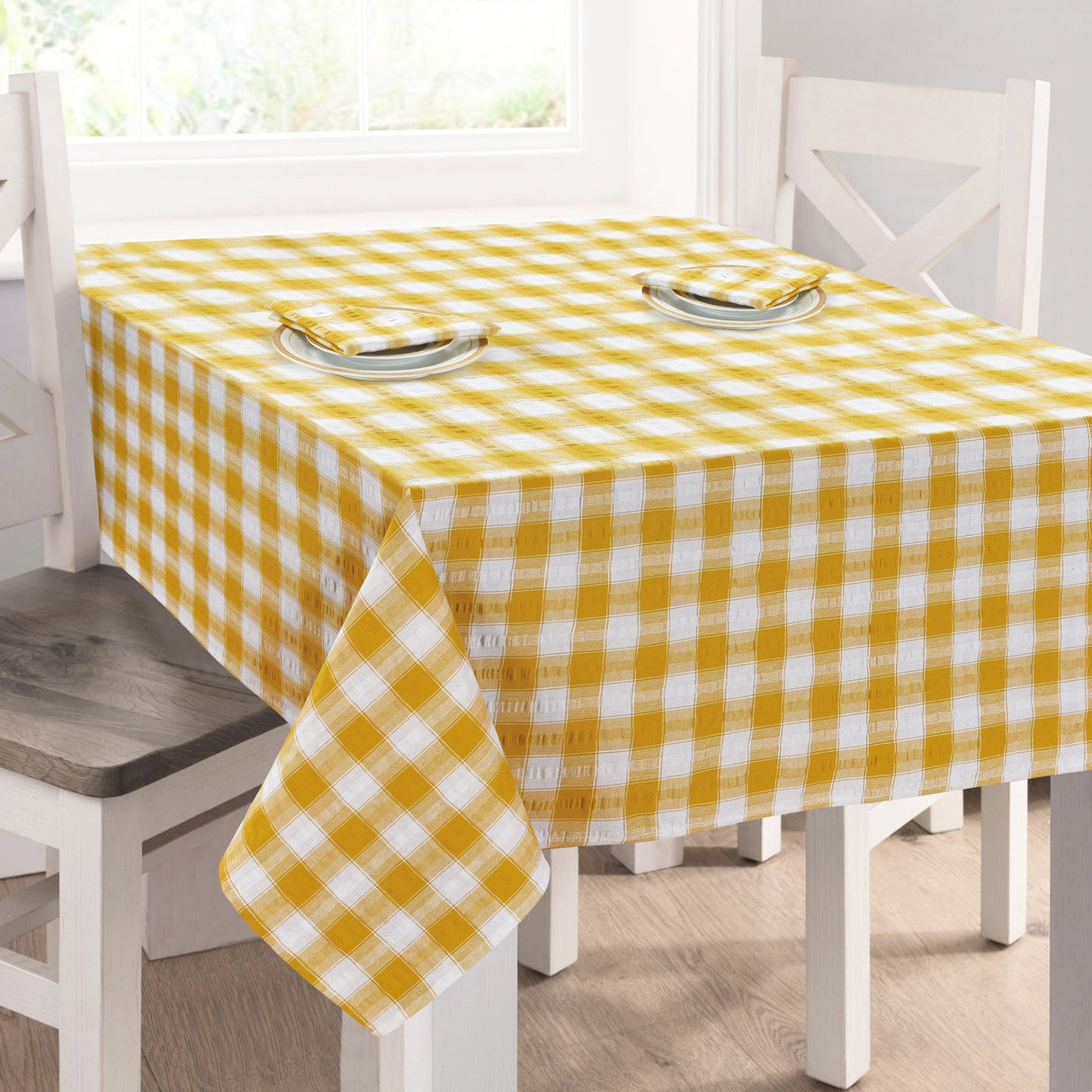 Kitchen Trends Seersucker Gingham Check 100% Cotton Tablecloth