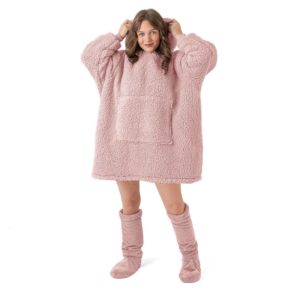 Velosso Teddy Fleece Sherpa Lined Oversized Hoodie Blanket