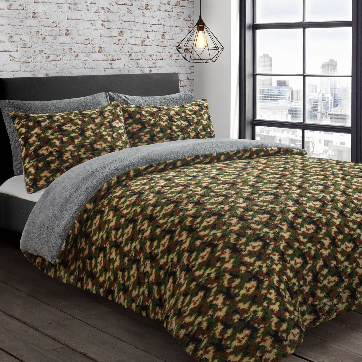 Velosso Camouflage Teddy Duvet Cover & Pillowcase Set