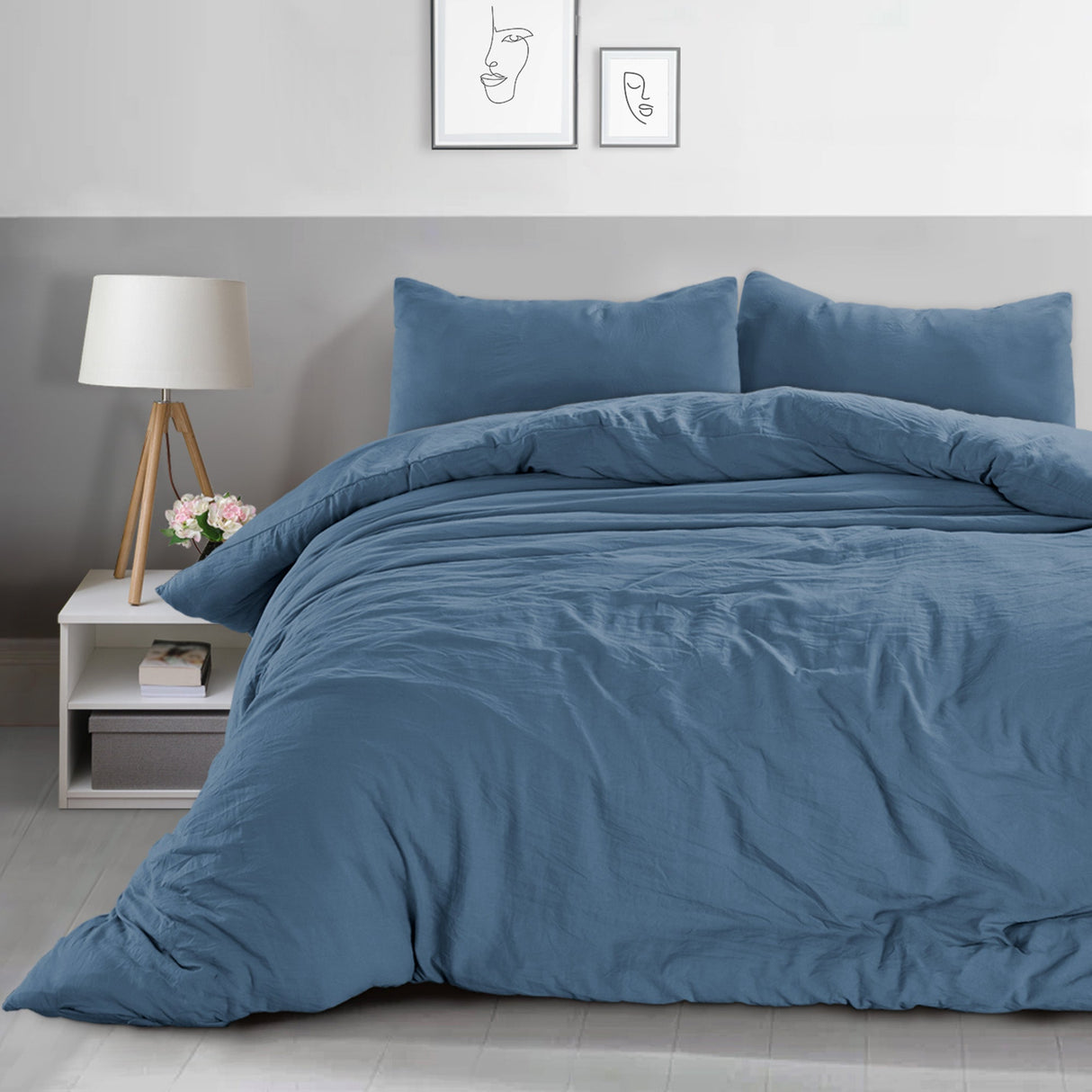Velosso Washed Linen Look Duvet Cover & Pillowcase Set