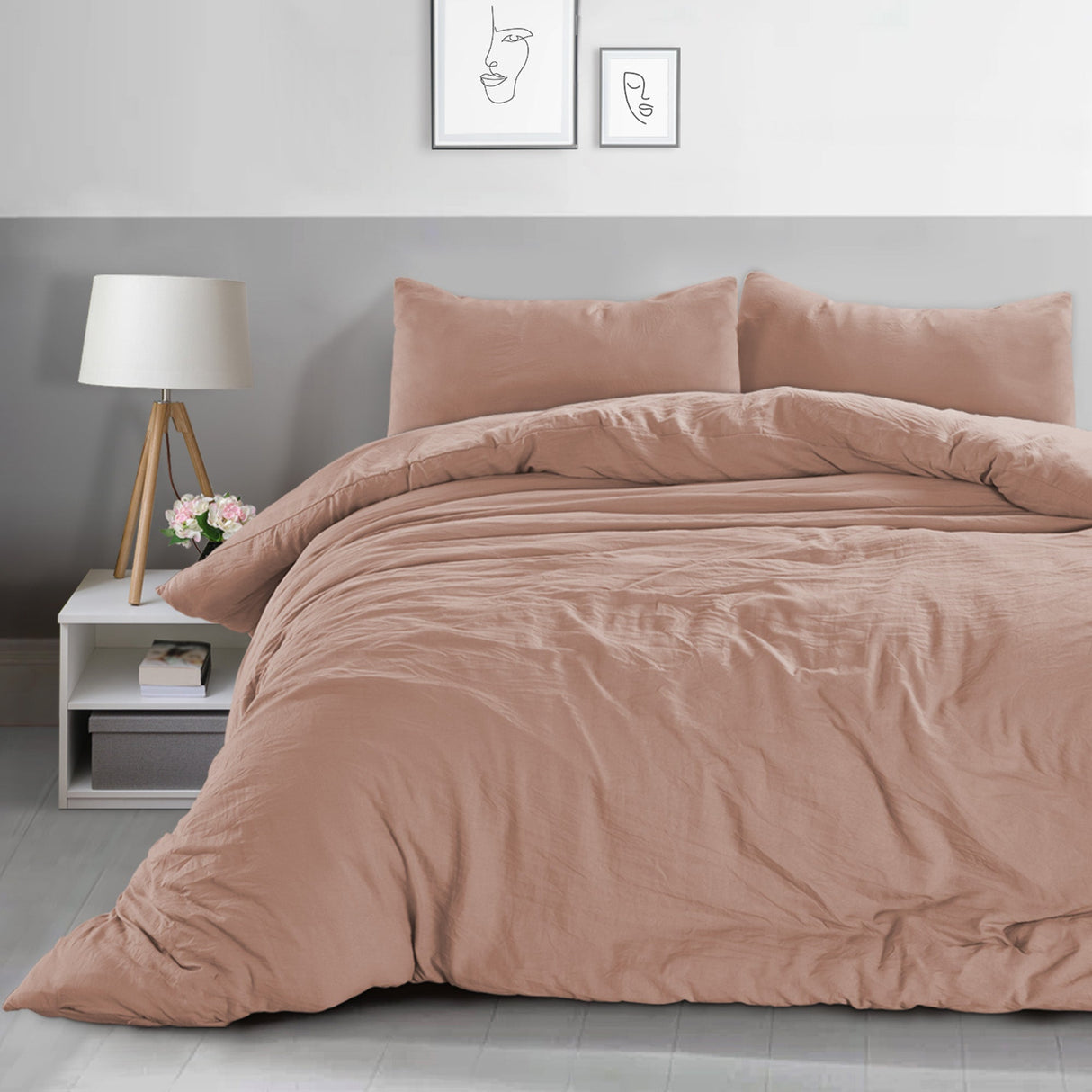 Velosso Washed Linen Look Duvet Cover & Pillowcase Set