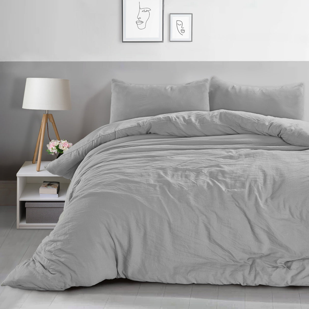 Velosso Washed Linen Look Duvet Cover & Pillowcase Set
