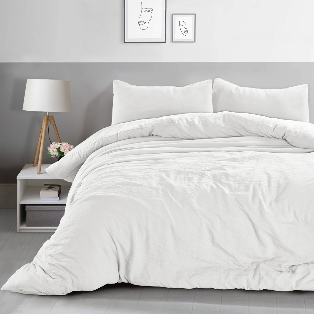 Velosso Washed Linen Look Duvet Cover & Pillowcase Set