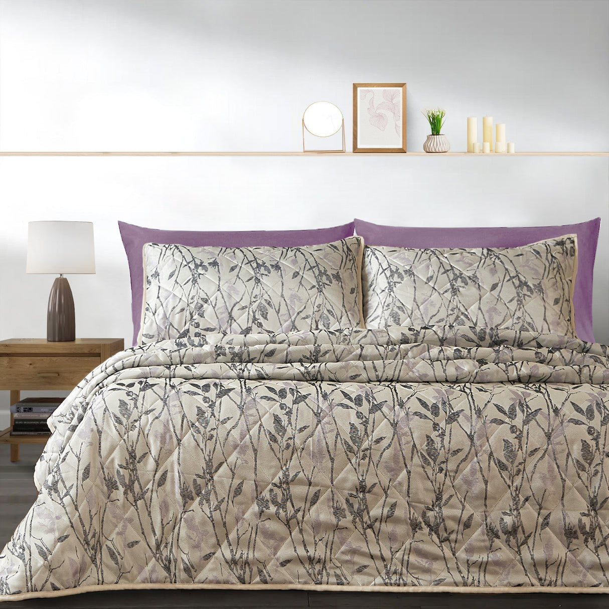 Velosso Wilder Jacquard Leaves Trail Quilted Bedspread Set