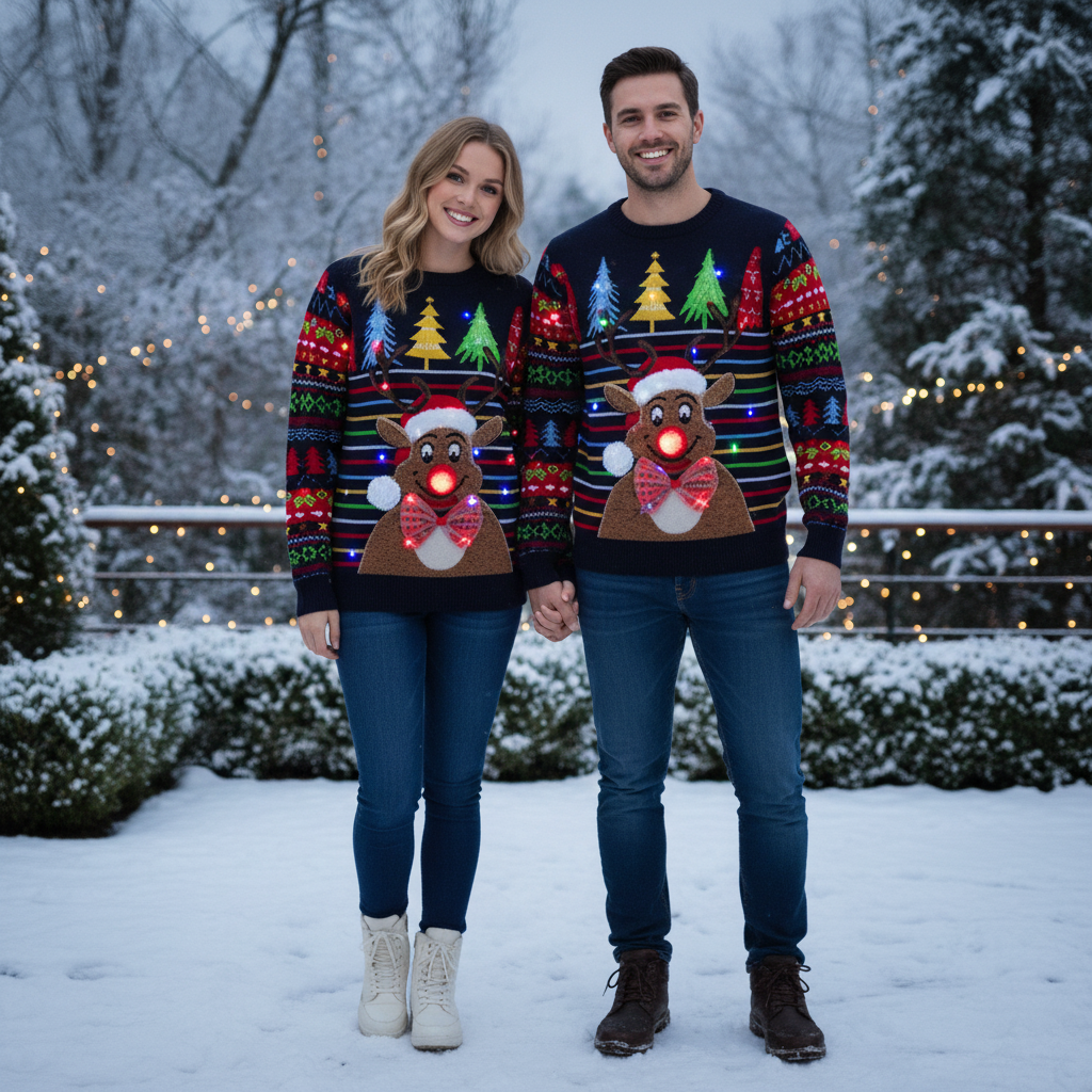 Velosso Fun Christmas Light Up Reindeer Stripe Jumper