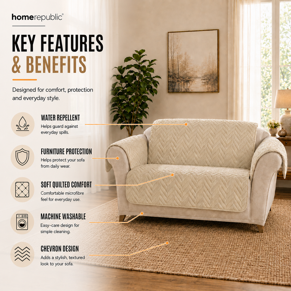 Home Republic Chevron Water Repellent Sofa Protector
