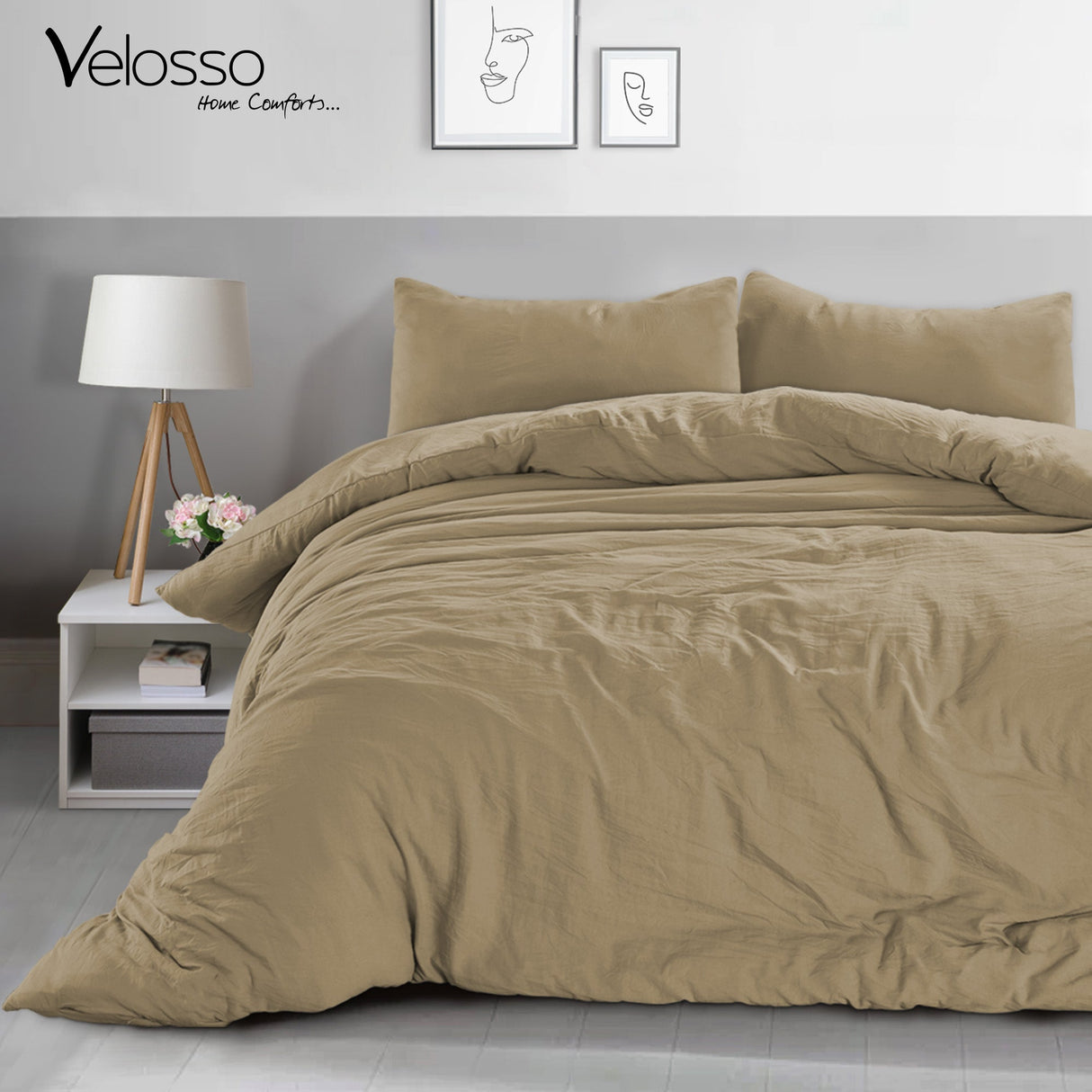 Velosso Washed Linen Look Duvet Cover & Pillowcase Set