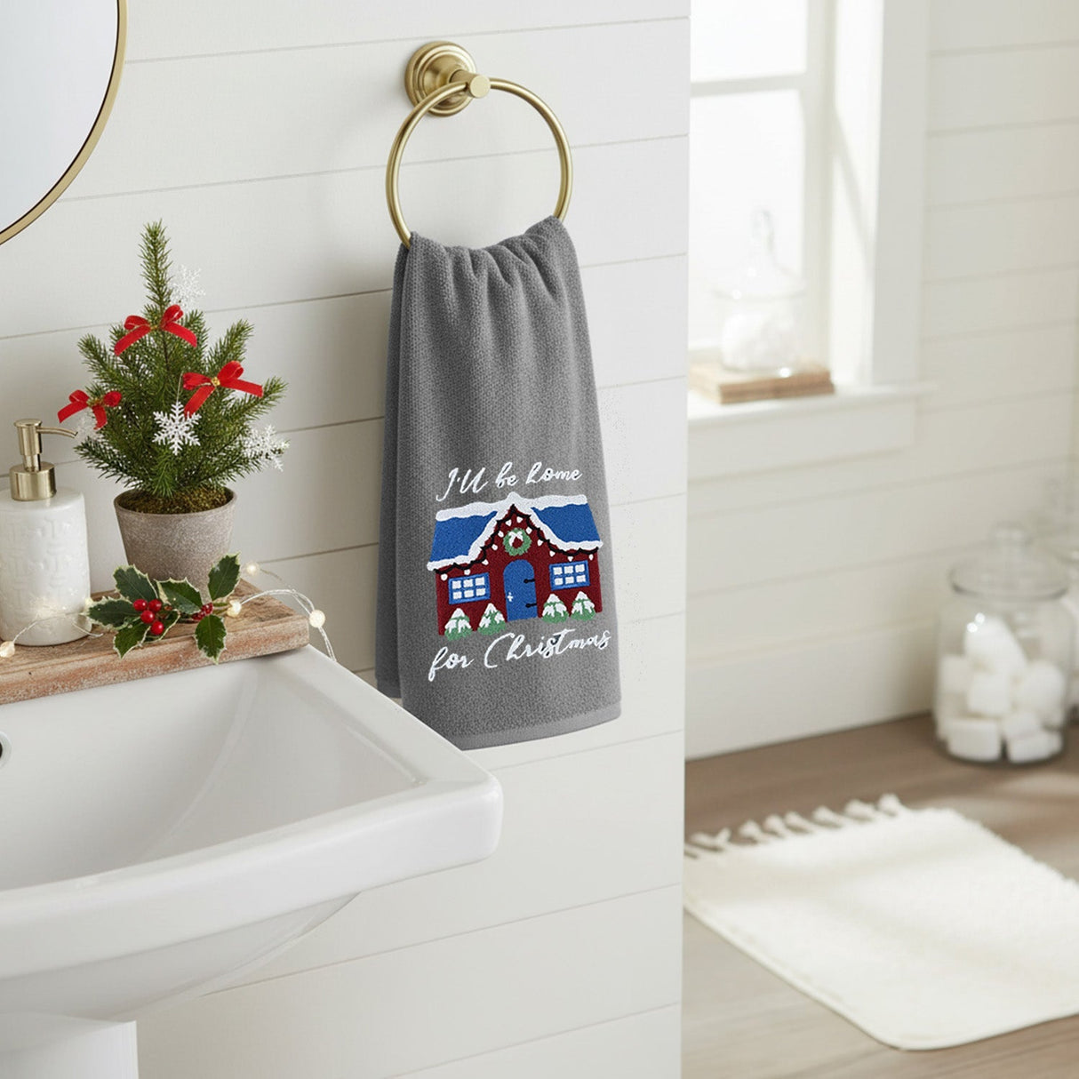 Velosso Ill Be Home 2 Pack Christmas Cotton Hand Towels