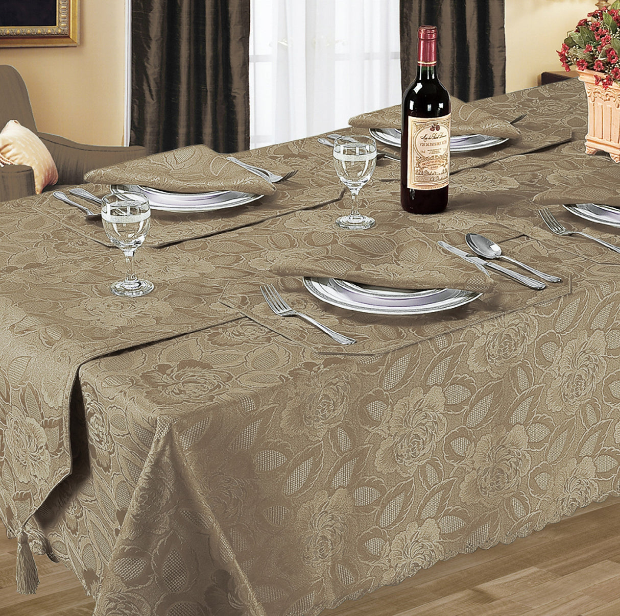 Kitchen Trends Rose Jacquard Tablecloth