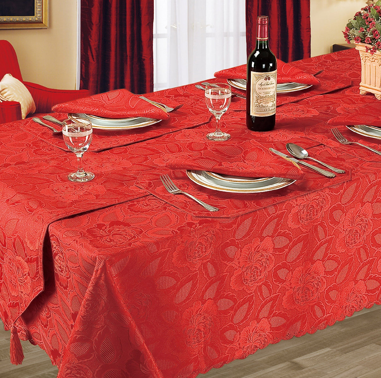 Kitchen Trends Rose Jacquard Tablecloth