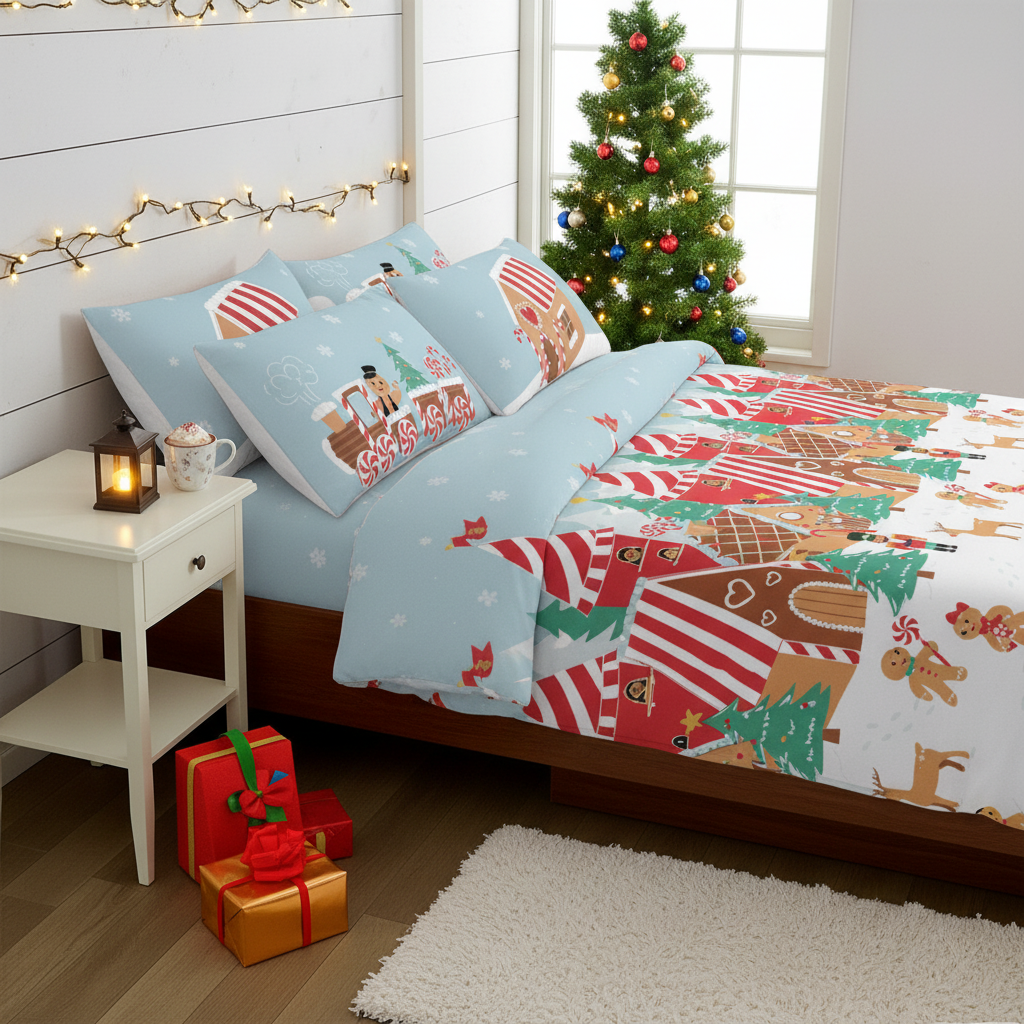 Velosso Fun Gingerbread Town Duvet Cover and Pillowcase Set