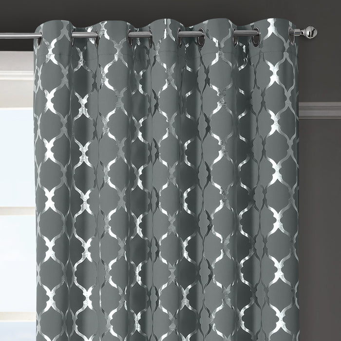 Arabesque Grey Thermal Blackout Ready Made Eyelet Curtains