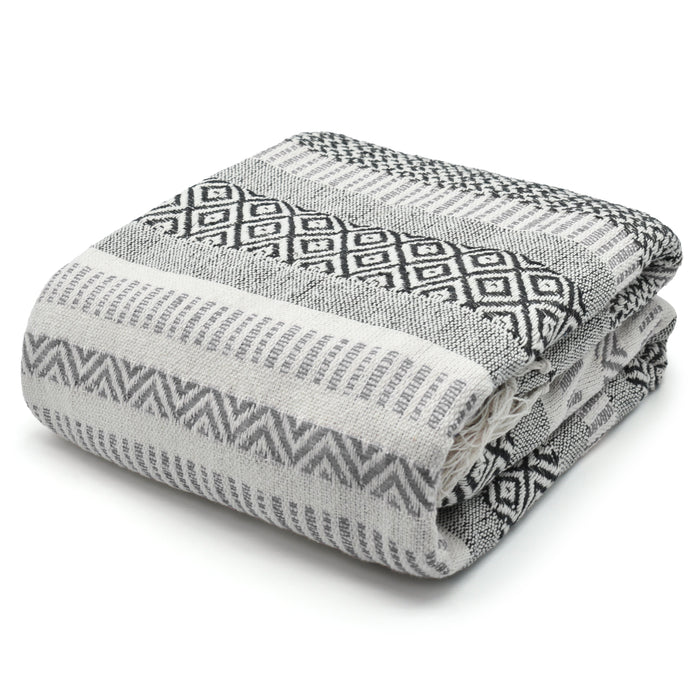 Luxury Cotton Aztec Grey Tassel Throw