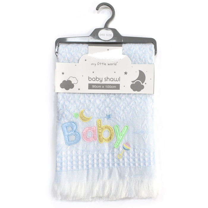 Nursery Baby Embroidered Shawl Blue