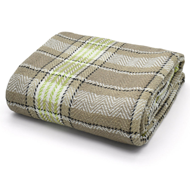 Luxury Cotton Bourbon Check Natural Lime Tassel Throw