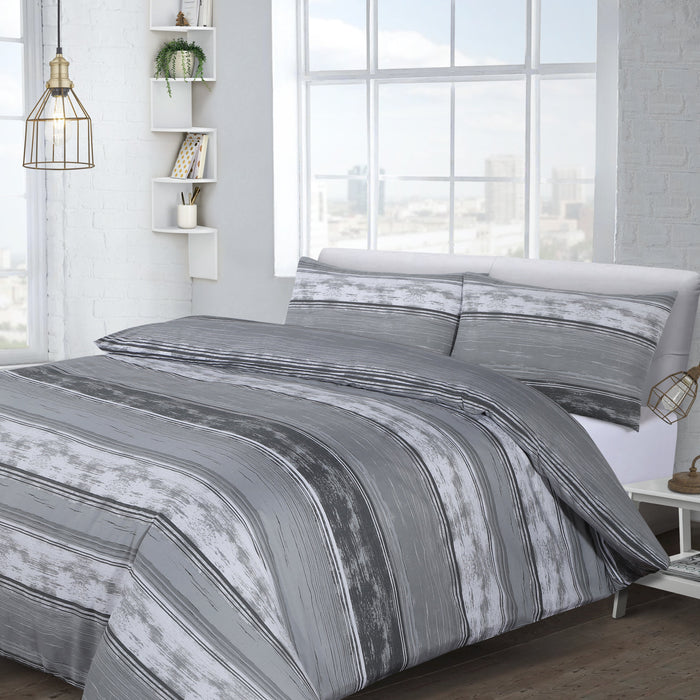 Brooklyn Stripe Grey Reversible Duvet Cover & Pillowcase Set