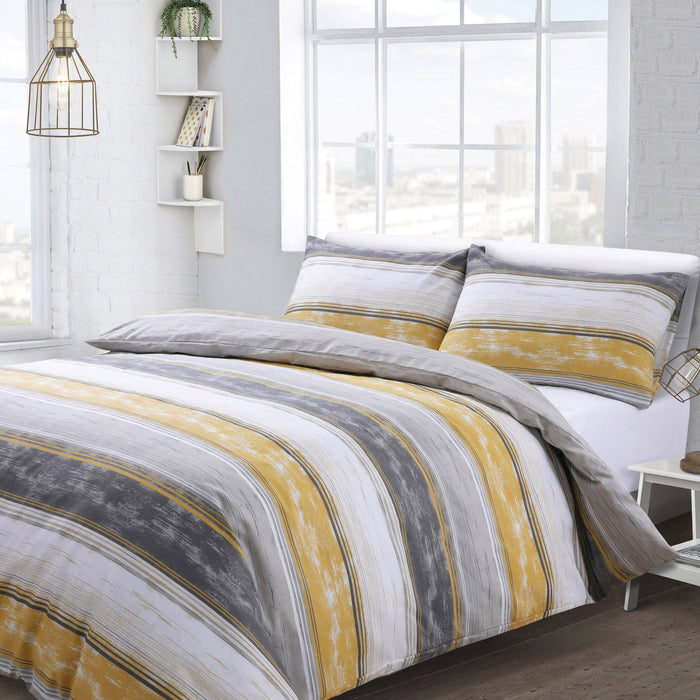 Brooklyn Striped Grey and Ochre Duvet Cover & Pillowcase Set