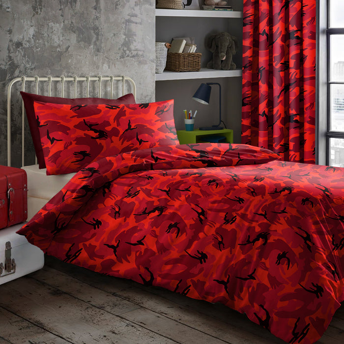 Camouflage Red Duvet Cover & Pillowcase Set