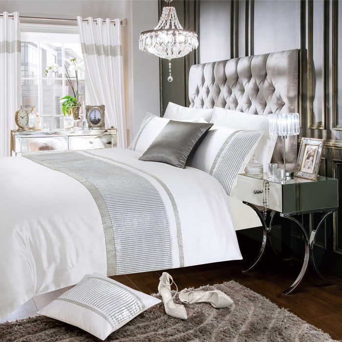 Chanelle Diamante Crushed Velvet White Duvet Cover & Pillowcase Set