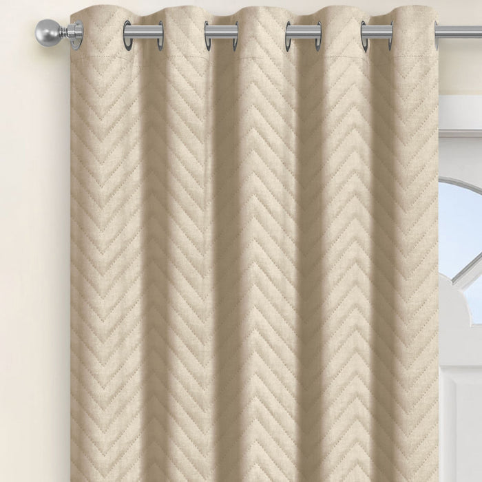 Chevron Beige Eyelet Thermal Door Curtain