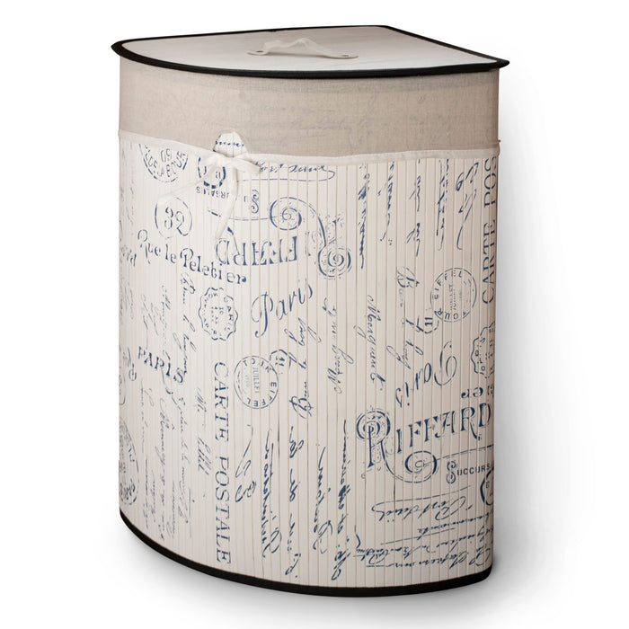 Bamboo Corner Leaf White Laundry Basket