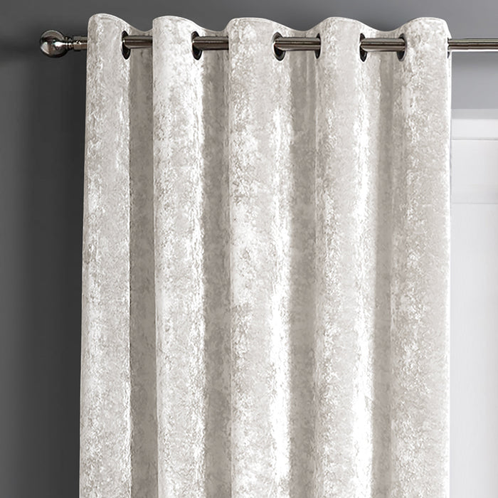 Crushed Velvet Cream Ready Made Eyelet Curtains