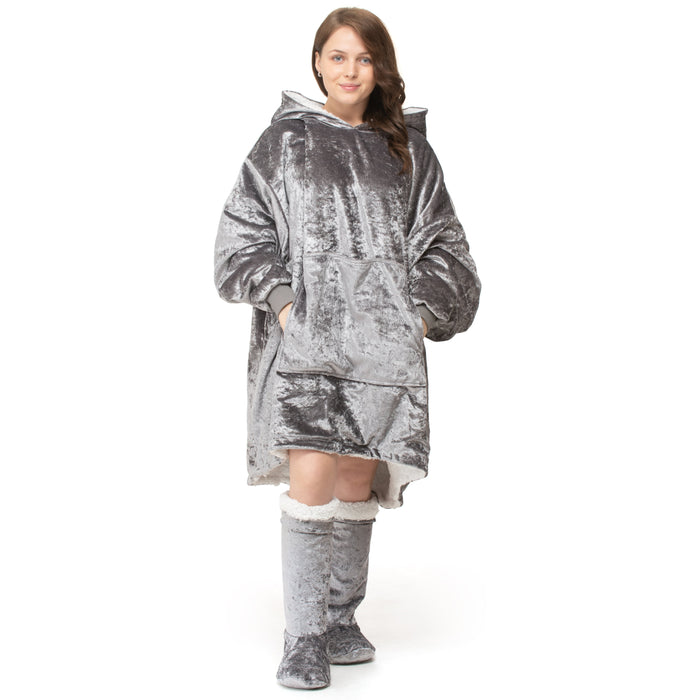 Crushed Velvet Silver Oversized Hoodie